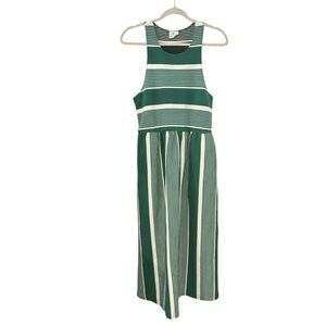 dRA Los Angeles Medium Green White Striped Ribbed Sleeveless Midi Dress